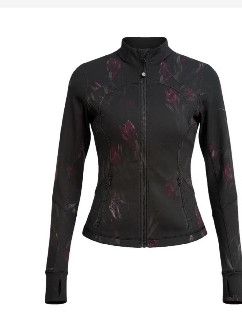 RARE lululemon athletica Black DEFINE Jacket with Dark Pink Floral Accents